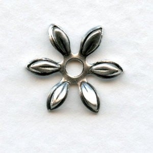 Cut Out Detail Petals Flower Bead Caps Oxidized Silver (12)